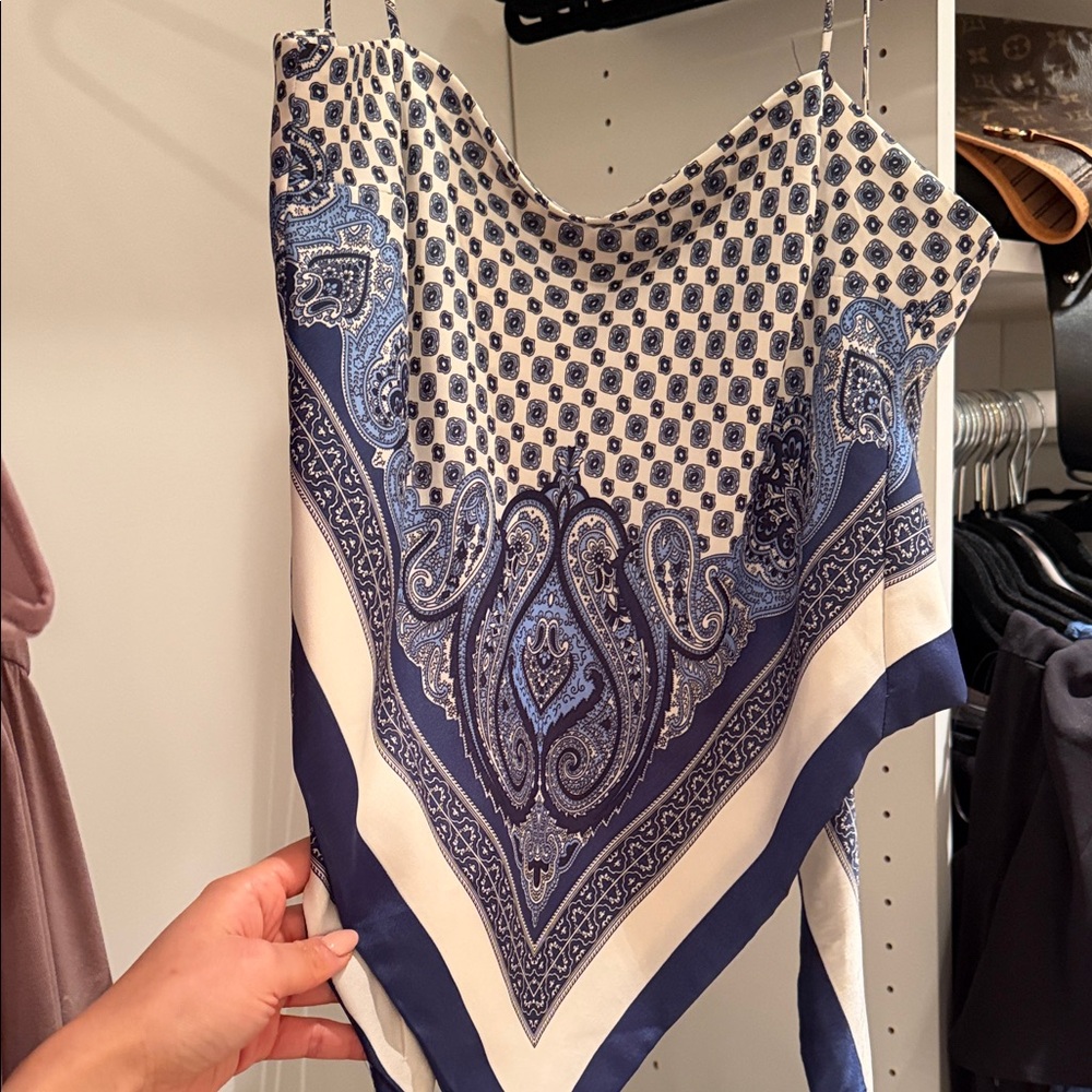 Blue and White Paisley Women's Top bandana tie